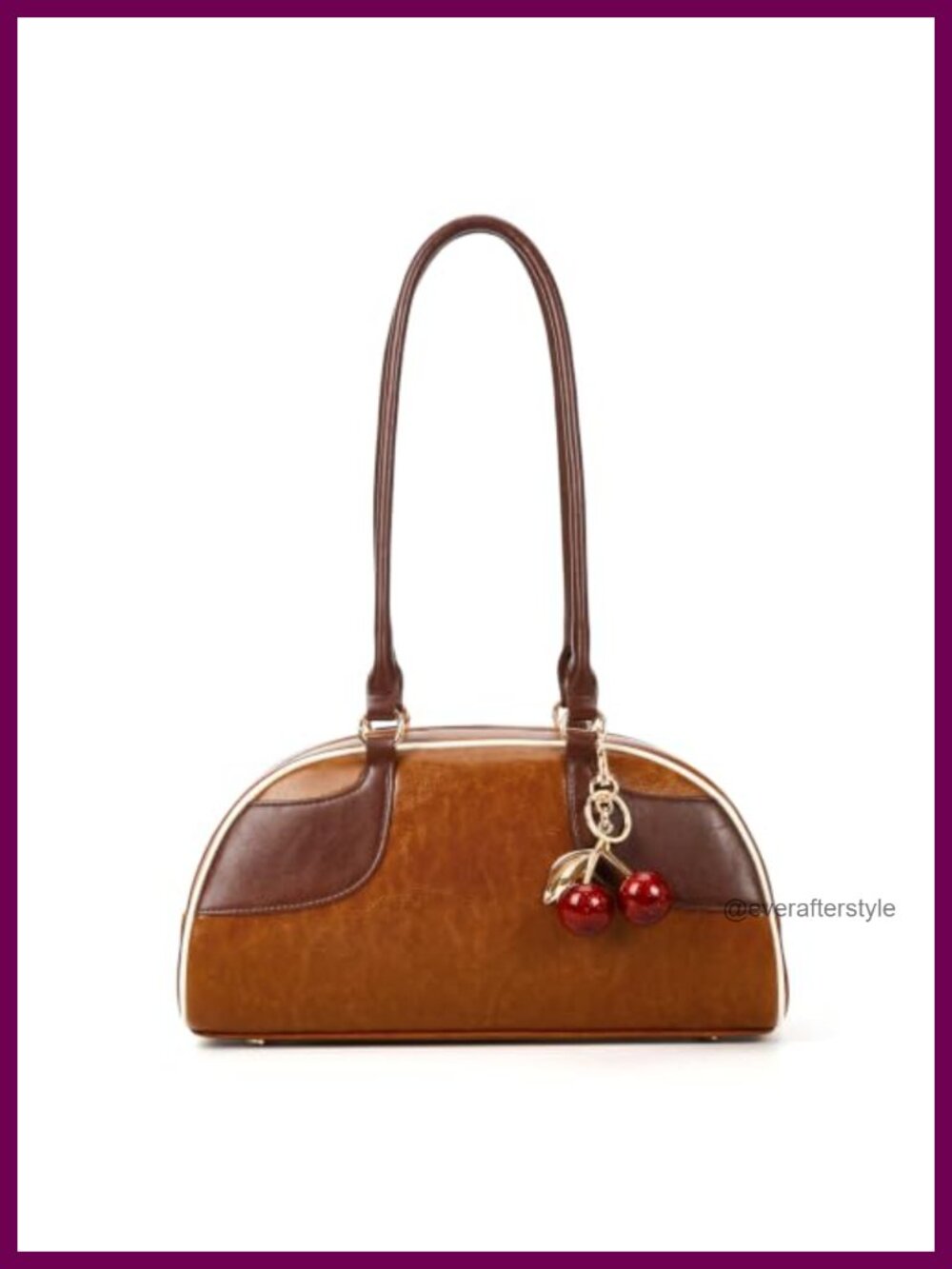Faux Leather Bowler Shoulder Bag Y2K Vintage Purse Detachable Cherry Charm